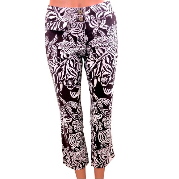 Cabi Pants - CAbi Serengeti Cropped Pants Brown White Tropical Print Sunset Keyna Style 351